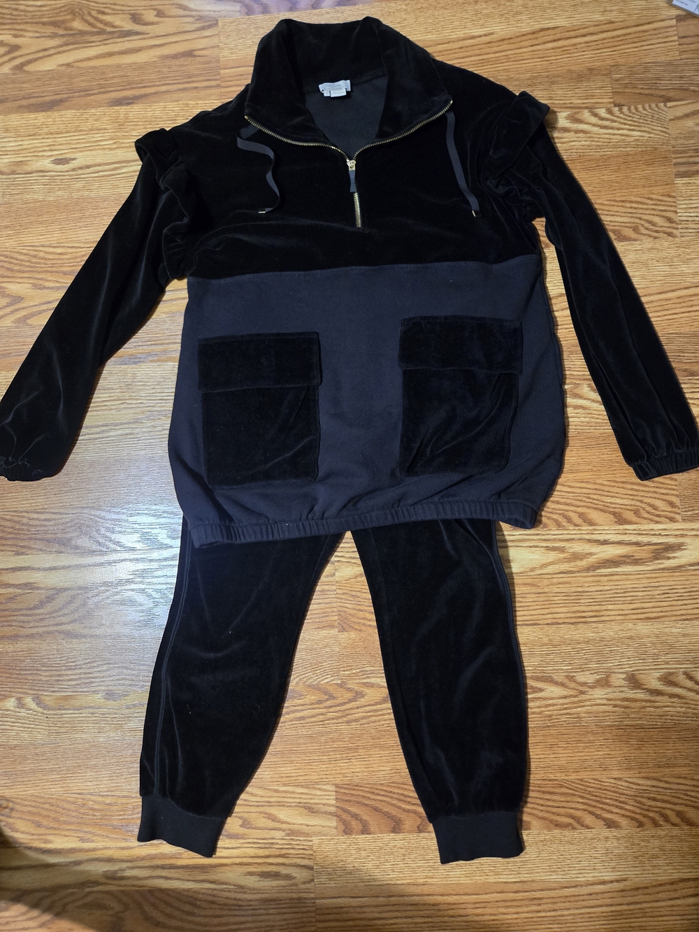 Vintage Kate spade Black Velvet Half-Zip Hoodie & Joggers Set